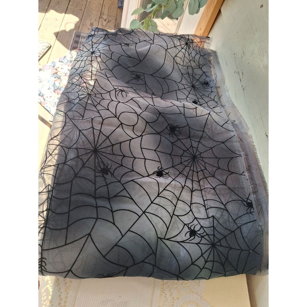 Halloween Spiderweb Sheer Fabric 17 Ft x 4 Ft Black Spider Web